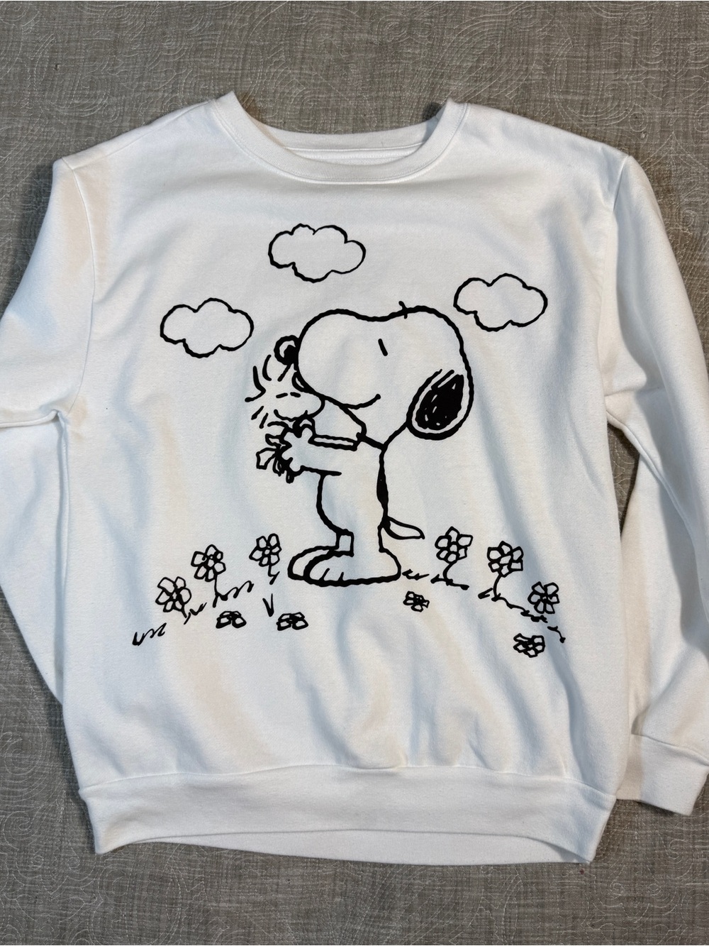 Peanuts White Kids Sweatshirt with Black Snoopy Graphic